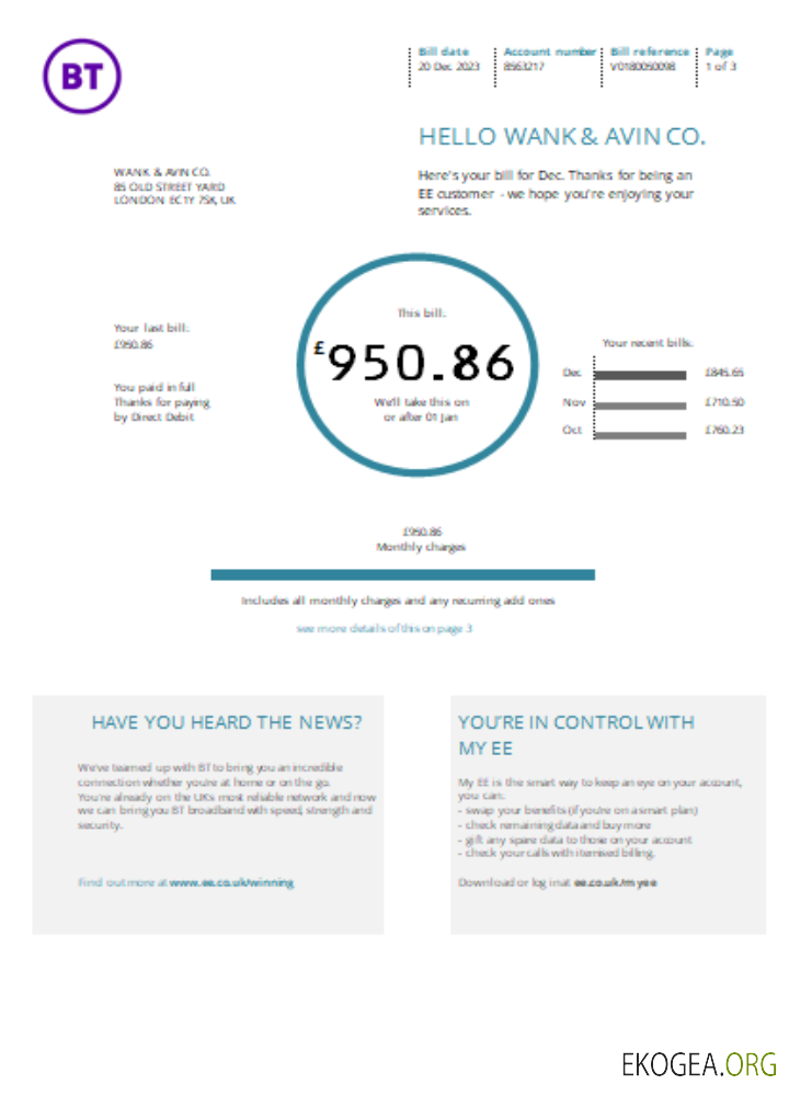 Facture commerciale de service public BT SCR